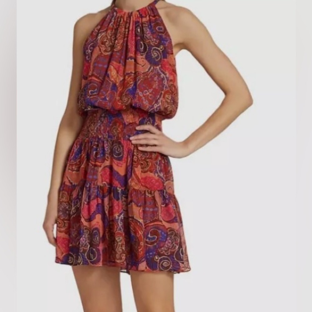 A.L.C. Women's Orange Cory Paisley Halter Sleeveless Silk Mini